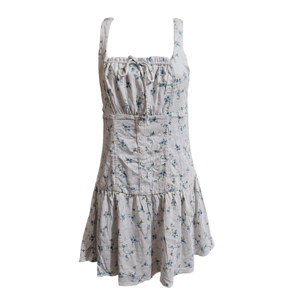 Wild Fable Emma Mini Babydoll Dress White Blue Flora - Picture 3 of 11